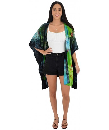 Cover-Ups Kimono Tie-Dye Resortwear Beach Cover - Blue / Green - CM18NQYDTHW