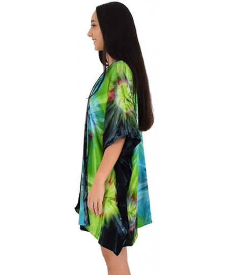 Cover-Ups Kimono Tie-Dye Resortwear Beach Cover - Blue / Green - CM18NQYDTHW