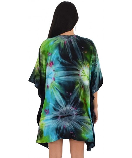 Cover-Ups Kimono Tie-Dye Resortwear Beach Cover - Blue / Green - CM18NQYDTHW