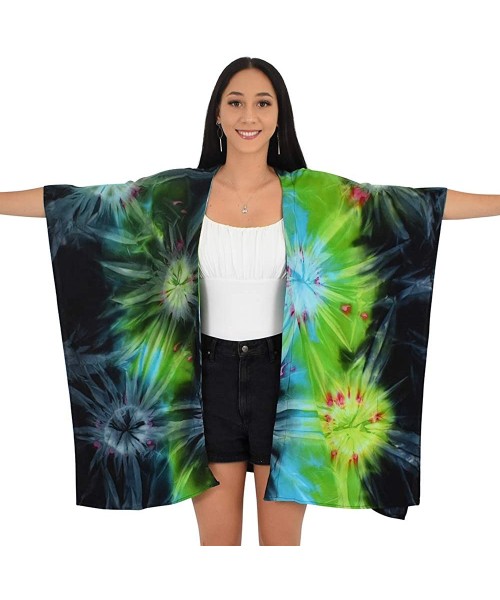 Cover-Ups Kimono Tie-Dye Resortwear Beach Cover - Blue / Green - CM18NQYDTHW