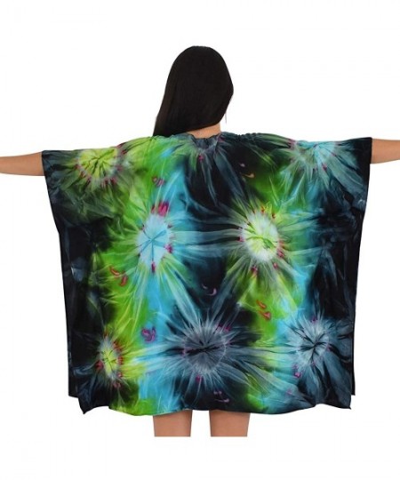 Cover-Ups Kimono Tie-Dye Resortwear Beach Cover - Blue / Green - CM18NQYDTHW