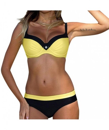 Sets Sexy Women Padded Push up Bra Bikini Set Casual Swimwear Low Waist Beachwear Swimsuit - Yellow - CZ18RADCX6K