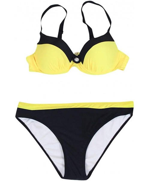 Sets Sexy Women Padded Push up Bra Bikini Set Casual Swimwear Low Waist Beachwear Swimsuit - Yellow - CZ18RADCX6K