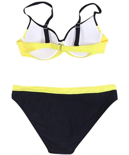 Sets Sexy Women Padded Push up Bra Bikini Set Casual Swimwear Low Waist Beachwear Swimsuit - Yellow - CZ18RADCX6K