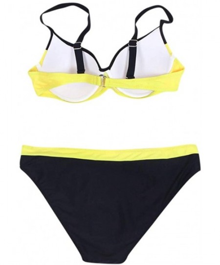 Sets Sexy Women Padded Push up Bra Bikini Set Casual Swimwear Low Waist Beachwear Swimsuit - Yellow - CZ18RADCX6K