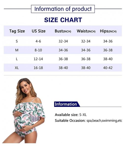 One-Pieces Ruffle Maternity Swimsuit Flounce Off-Shoulder Pregnancy One Piece Beachwear - Green Leaves - C418SY29KXH