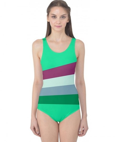 One-Pieces Womens Waves Chervon Athletic One Piece Swimsuit - Green Stripes - C412HGU1363