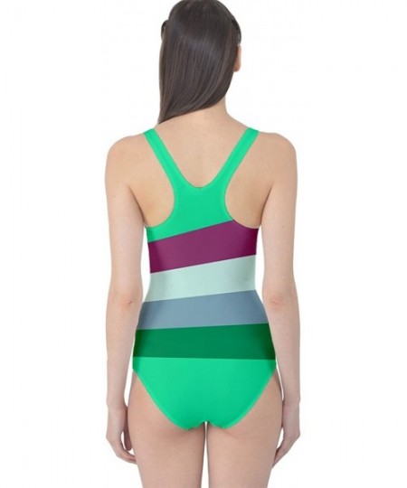 One-Pieces Womens Waves Chervon Athletic One Piece Swimsuit - Green Stripes - C412HGU1363