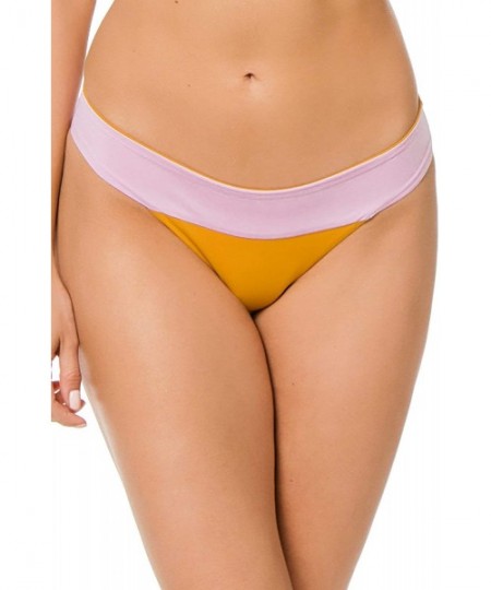 Bottoms Women's Color Block Banded Hipster Bikini Bottom - Lavender/Bronze - CT18R5YO8UN