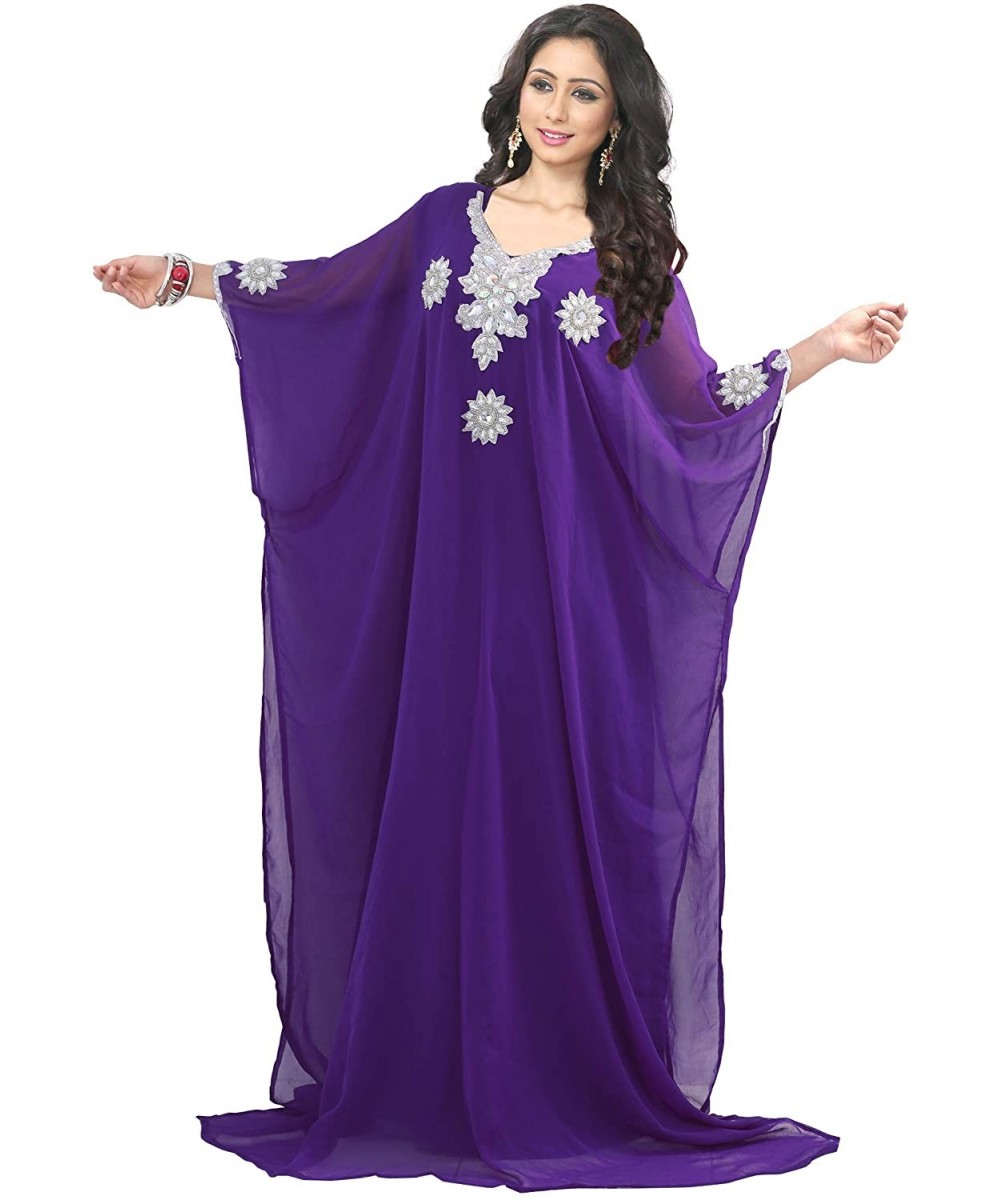 Cover-Ups Women wear Kaftan Farasha Caftan Kimono Long Dress Beach Cover up Free Size - Purple - CV18OM0H3IW