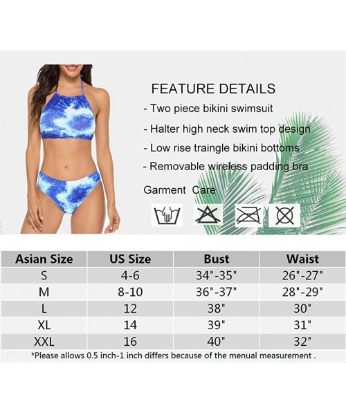 Sets Women's Sexy Halter Leaves Print 2 Piece Swimsuit Padding Bikini Set - Multicolored - CT19C5DUM2L