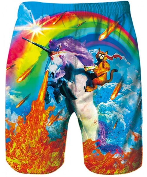 Board Shorts Casual Mens Swim Trunks Quick Dry Printed Beach Shorts Summer Boardshorts with Mesh Lining - Rainbow Unicorn - C...