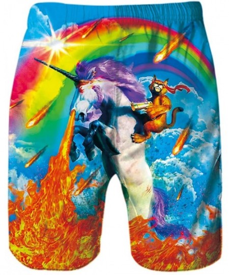 Board Shorts Casual Mens Swim Trunks Quick Dry Printed Beach Shorts Summer Boardshorts with Mesh Lining - Rainbow Unicorn - C...