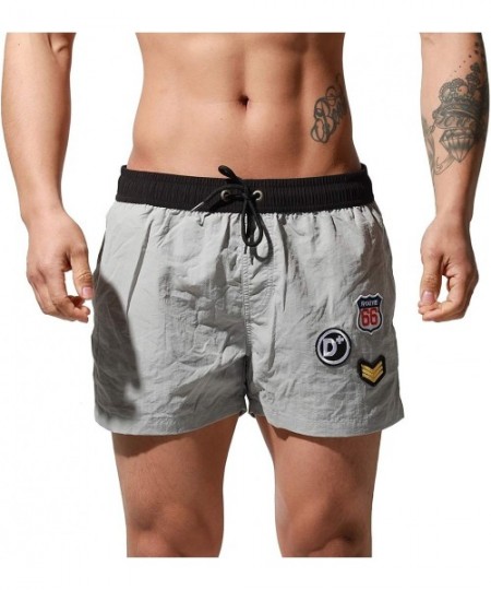 Board Shorts Men's Short Loose Swimwear Sports Label Board Shorts Surf Swimsuit - Grey - C5198O999TL