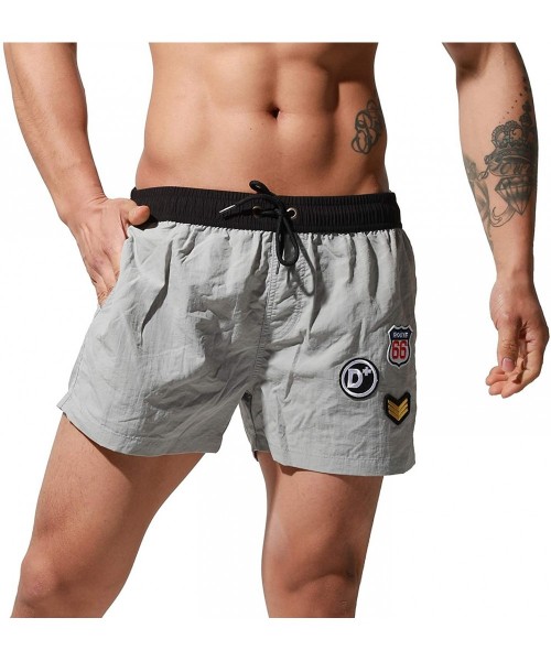 Board Shorts Men's Short Loose Swimwear Sports Label Board Shorts Surf Swimsuit - Grey - C5198O999TL