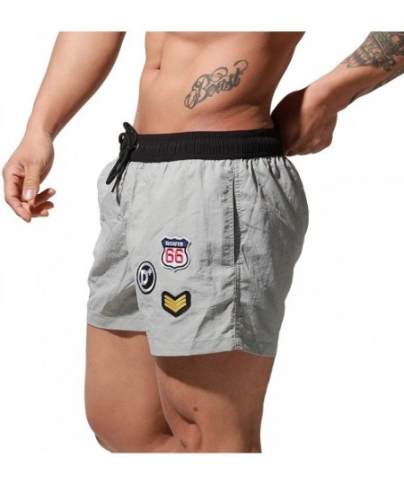 Board Shorts Men's Short Loose Swimwear Sports Label Board Shorts Surf Swimsuit - Grey - C5198O999TL