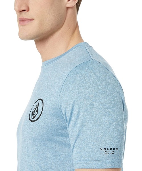 Rash Guards Men's Lido Heather Short Sleeve Rashguard - Vintage Blue - CT18H0O4MQX