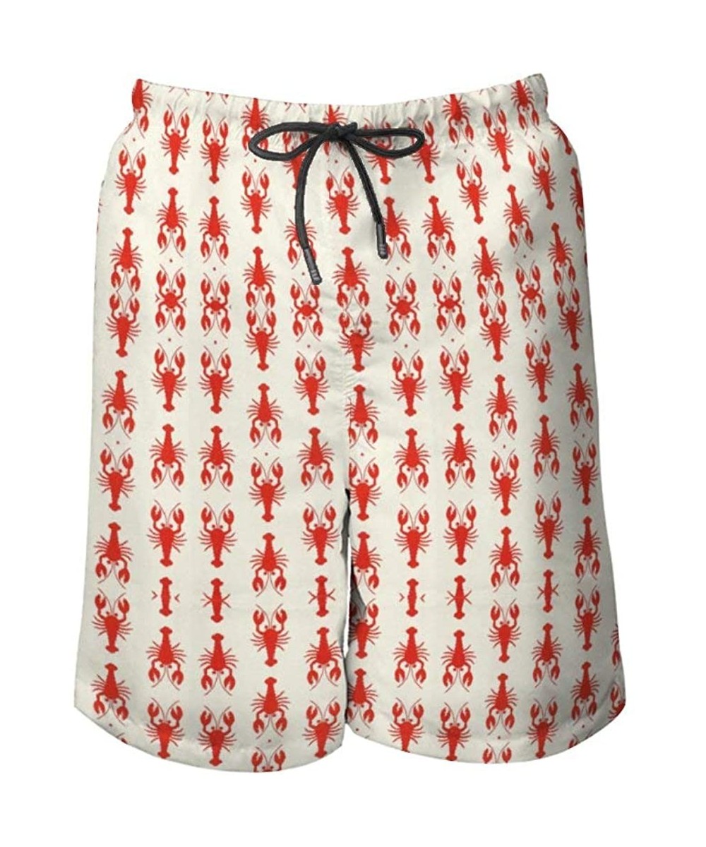 Board Shorts Men's Fashion Casual Swim Trunks Summer Beach Shorts with Mesh Lining - Red Lobster - C9199QIDW3A