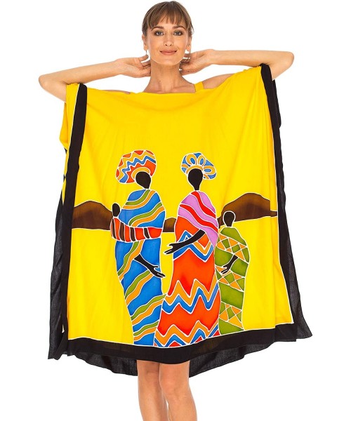 Cover-Ups Womens Poncho Dress Loose Beach Cover Up Short Cold Shoulder Tunic - Friends Design Yellow - CY18NX8CW2L