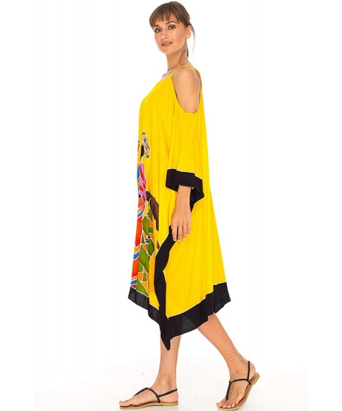 Cover-Ups Womens Poncho Dress Loose Beach Cover Up Short Cold Shoulder Tunic - Friends Design Yellow - CY18NX8CW2L