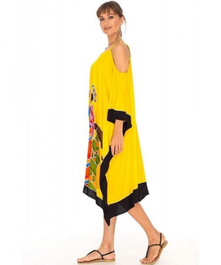 Cover-Ups Womens Poncho Dress Loose Beach Cover Up Short Cold Shoulder Tunic - Friends Design Yellow - CY18NX8CW2L