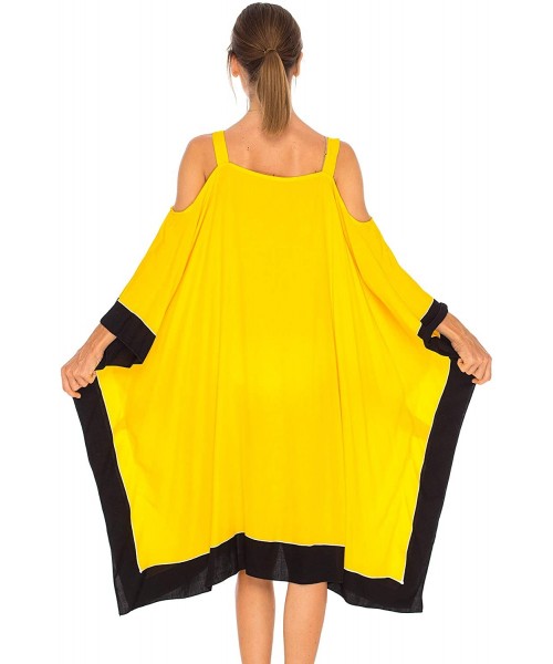 Cover-Ups Womens Poncho Dress Loose Beach Cover Up Short Cold Shoulder Tunic - Friends Design Yellow - CY18NX8CW2L