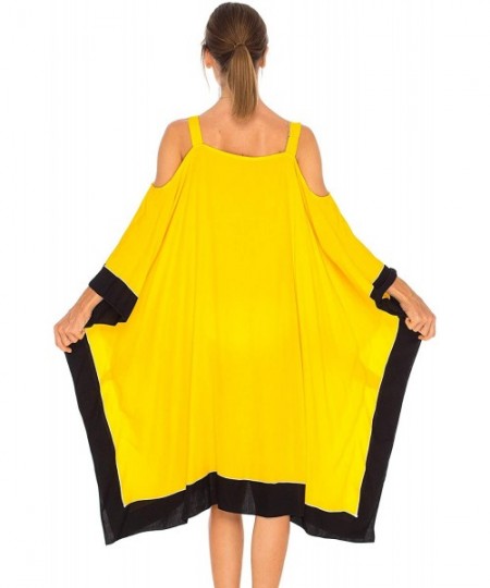 Cover-Ups Womens Poncho Dress Loose Beach Cover Up Short Cold Shoulder Tunic - Friends Design Yellow - CY18NX8CW2L