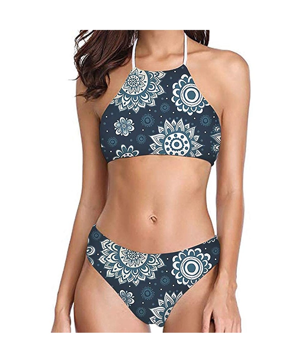 Sets Womens Forest Palm Leaves Sunflower Printing High Neck Halter Bikini Set Swimsuit XS-2XL - Pattern-19 - C0194RZHR0Y