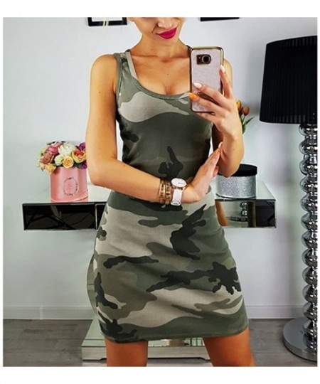 Cover-Ups Womens Holiday Camouflage Dress Ladies Summer Beach Sleeveless Dress- Sexy Camouflage Printed Slim Sleeveless Dress...