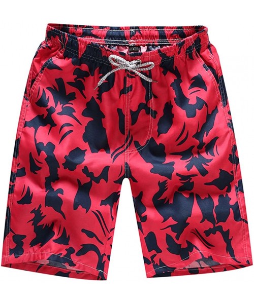 Rash Guards Men's Quick Dry Swim Trunks Cotton Casual Slim Comfortable Beach Shorts Swimming Suits - Red - C4194XN7G9K