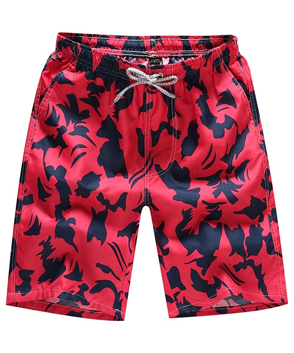 Rash Guards Men's Quick Dry Swim Trunks Cotton Casual Slim Comfortable Beach Shorts Swimming Suits - Red - C4194XN7G9K