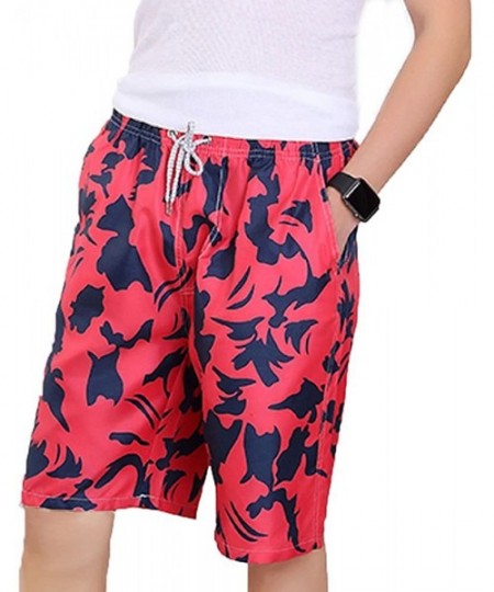 Rash Guards Men's Quick Dry Swim Trunks Cotton Casual Slim Comfortable Beach Shorts Swimming Suits - Red - C4194XN7G9K