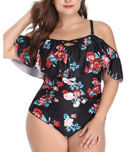 One-Pieces Women Plus Size Swimsuits One Piece Tummy Control Off Shoulder Bathing Suit - Floral - CG1965IWCKH