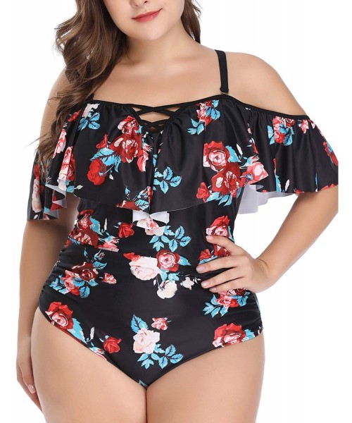 One-Pieces Women Plus Size Swimsuits One Piece Tummy Control Off Shoulder Bathing Suit - Floral - CG1965IWCKH