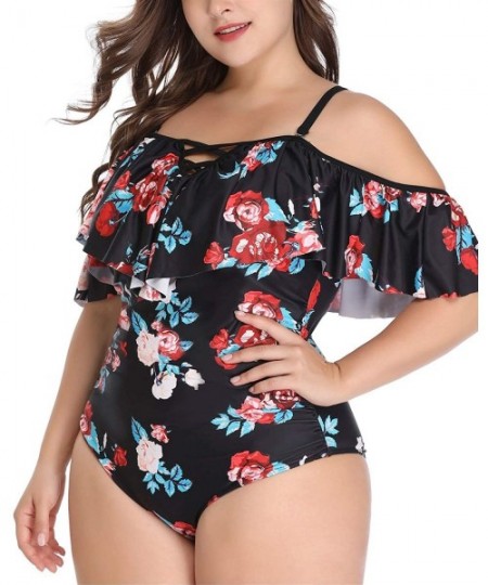 One-Pieces Women Plus Size Swimsuits One Piece Tummy Control Off Shoulder Bathing Suit - Floral - CG1965IWCKH