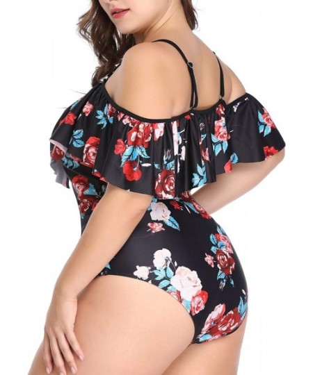 One-Pieces Women Plus Size Swimsuits One Piece Tummy Control Off Shoulder Bathing Suit - Floral - CG1965IWCKH