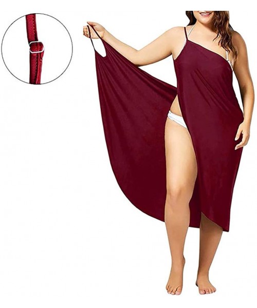 Cover-Ups Women Bikini Cover Up Beach Spaghetti Strap Backless Swimsuit Midi Wrap - Red - CH18Q0EO0NO