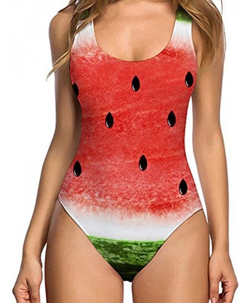 One-Pieces Sexy Women Funny 3D Print High Cut One Piece Swimsuit Fake Chest Hair Swimwear Monokini - Watermelon - C518EM9K0WL