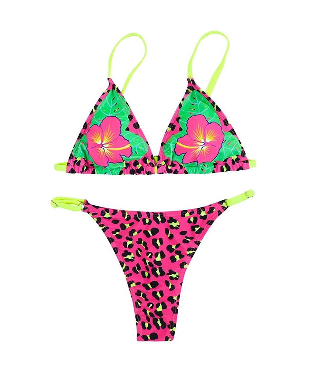 Sets Womens Push Up Two Piece Bikini Swimsuits Bandeau Bathing Suits Bikini Set Tie Side Swimsuit Swimwear - Pink - CD195HAKIGC