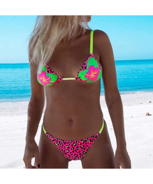 Sets Womens Push Up Two Piece Bikini Swimsuits Bandeau Bathing Suits Bikini Set Tie Side Swimsuit Swimwear - Pink - CD195HAKIGC