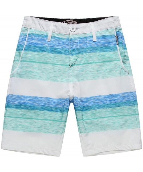 Board Shorts Men's Beach Wear Board Shorts with Pocket in White Blue Wave Stripes - C812BUTMIDN