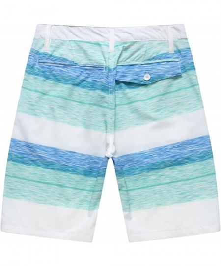 Board Shorts Men's Beach Wear Board Shorts with Pocket in White Blue Wave Stripes - C812BUTMIDN