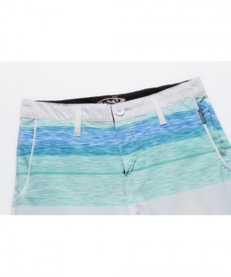 Board Shorts Men's Beach Wear Board Shorts with Pocket in White Blue Wave Stripes - C812BUTMIDN