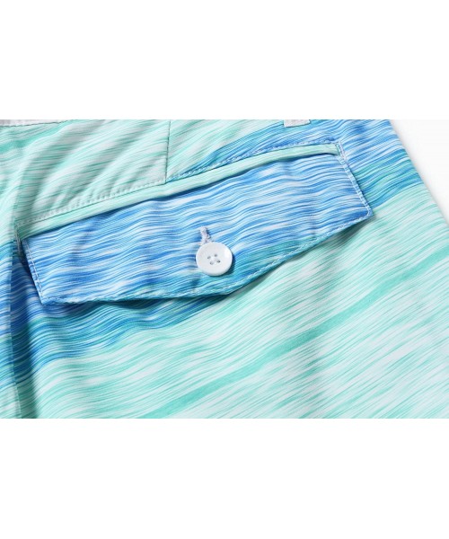 Board Shorts Men's Beach Wear Board Shorts with Pocket in White Blue Wave Stripes - C812BUTMIDN