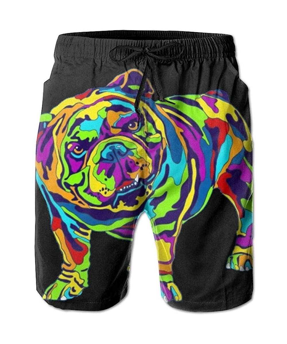 Trunks Neon English Bulldog Mens Beach Shorts Swim Trunks Quick Dry Beachwear Swimwear Bathing Suits - White - CF18HG6CCYQ