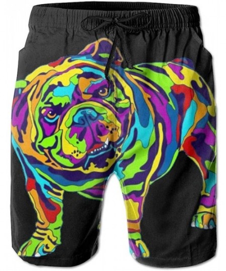 Trunks Neon English Bulldog Mens Beach Shorts Swim Trunks Quick Dry Beachwear Swimwear Bathing Suits - White - CF18HG6CCYQ