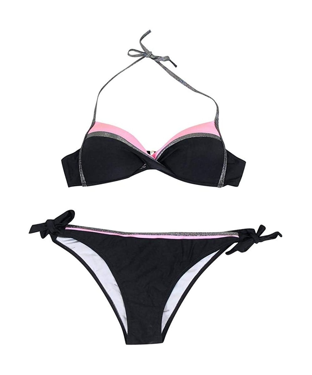 Sets Womens Push Up Bra Bikini Set Swimsuits Two Piece Bandeau Bathing Suits Swimwear Beachwear with Boyshorts Pink 3 - CV18S...