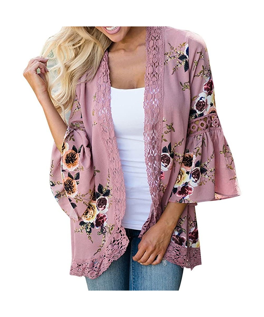 Cover-Ups Light Cardigans for Women Summer Women's Ruffle Bell Sleeve Kimono Cardigans Lace Cover Up Loose Blouse Tops Z1 pin...