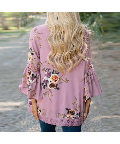 Cover-Ups Light Cardigans for Women Summer Women's Ruffle Bell Sleeve Kimono Cardigans Lace Cover Up Loose Blouse Tops Z1 pin...