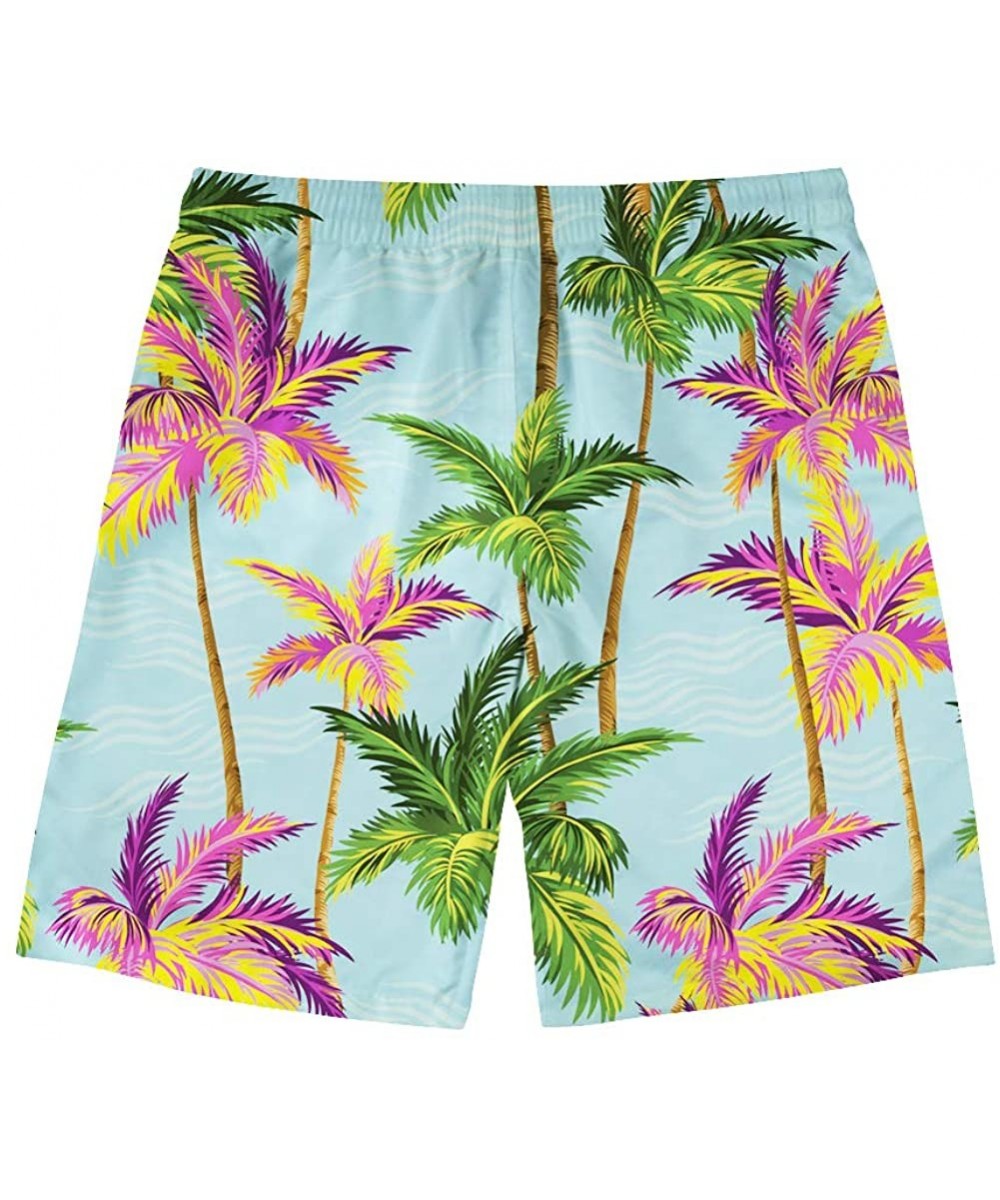 Board Shorts Men's Beachwear Hawaiian Summer Holiday Swim Trunks Quick Dry Board Shorts with Mesh Lining - Coconut Tree 1 - C...